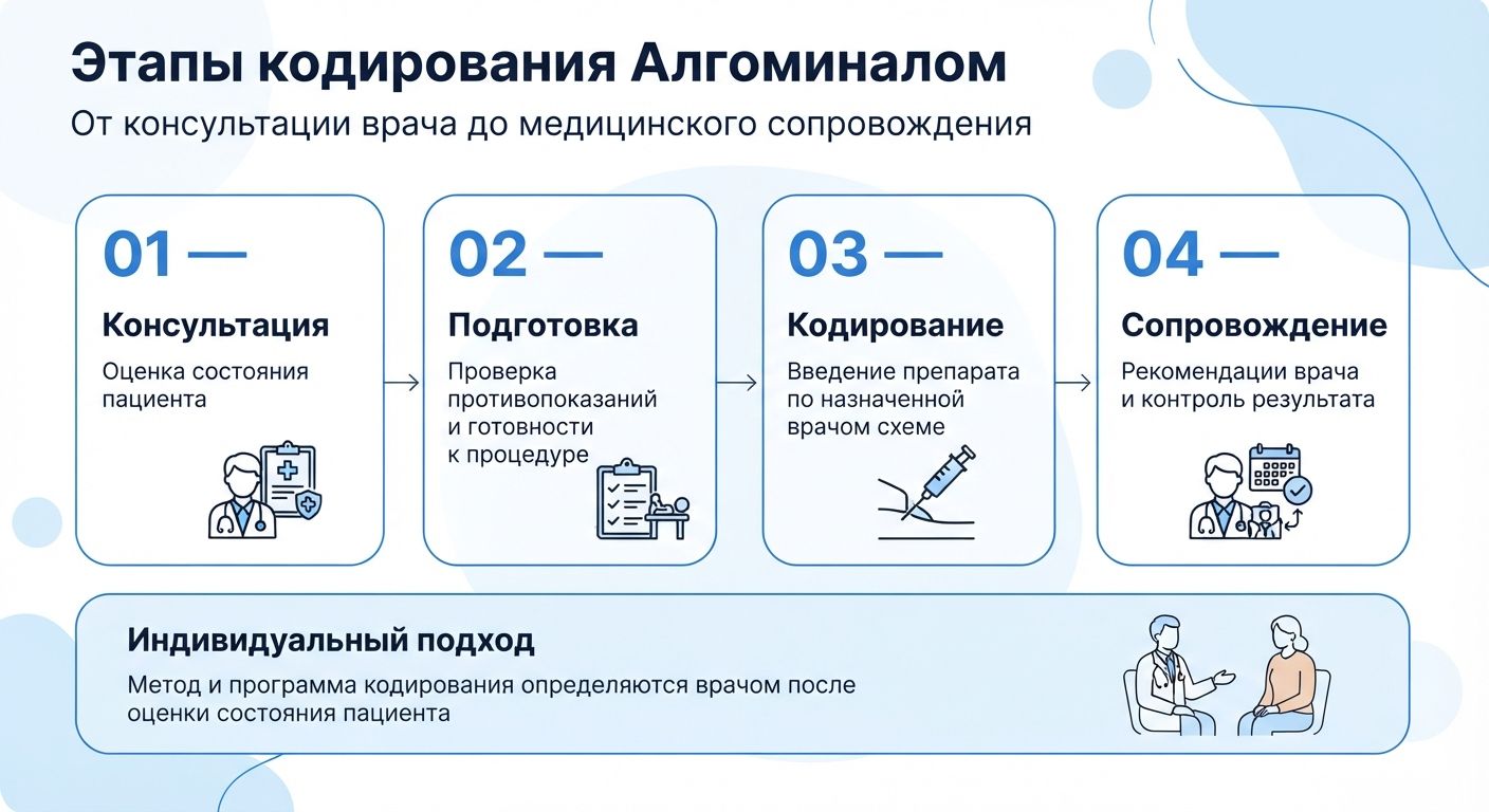 Кодирование препаратом «Алгоминал» в Пласте инфографика